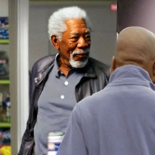 Image similar to a surveillance footage of Morgan Freeman at Walmart