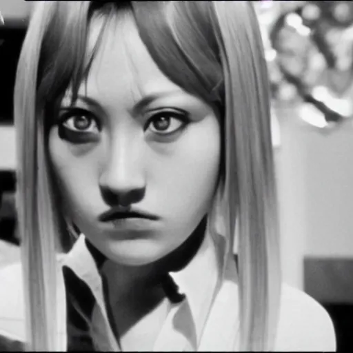 Prompt: a film still of Tooru, from jojolion, with oval hair in Lost Highway(1977)