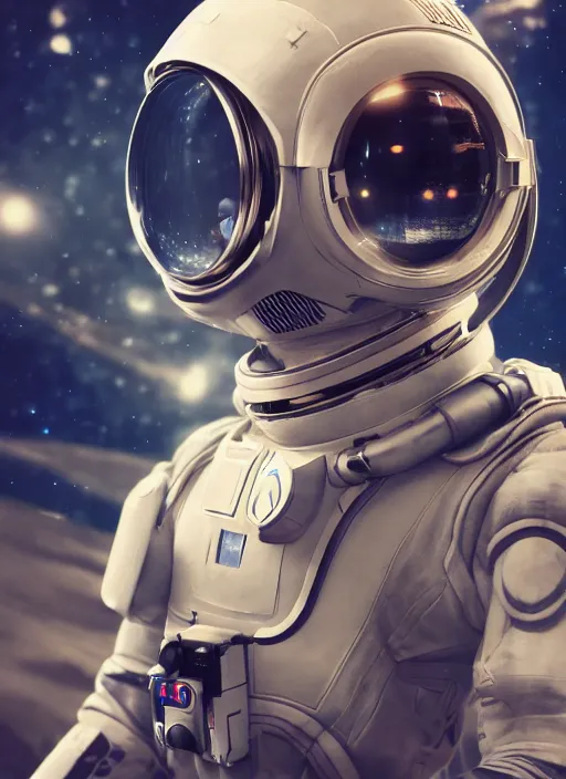 Image similar to a futuristic astronaut, artistic pose, cinematic shot, intricate, ornate, photorealistic, ultra detailed, realistic, 1 0 0 mm, photography, octane, high definition, depth of field, bokeh, 8 k, artstation