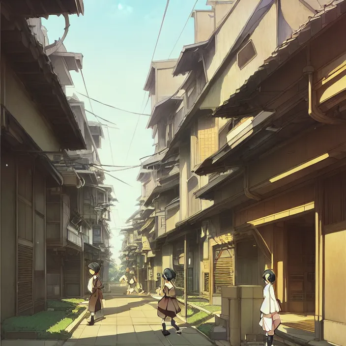 Image similar to empty tokyo neighborhood, spring, in the style of studio ghibli, j. c. leyendecker, greg rutkowski, artem