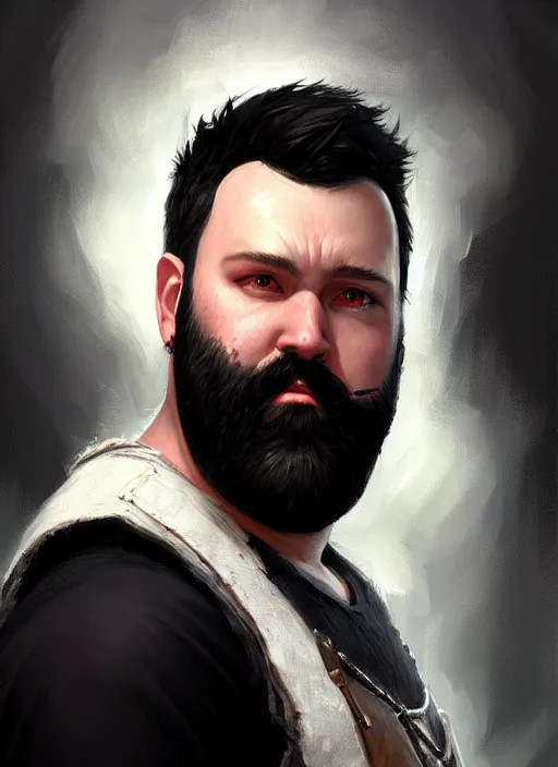 Image similar to a _ fantasy _ style _ portrait _ painting _ of white male short black hair chubby disconnected beard, rpg dnd oil _ painting _ unreal _ 5 _ daz. _ rpg _ portrait _ extremely _ detailed _ artgerm _ greg _ rutkowski _ greg