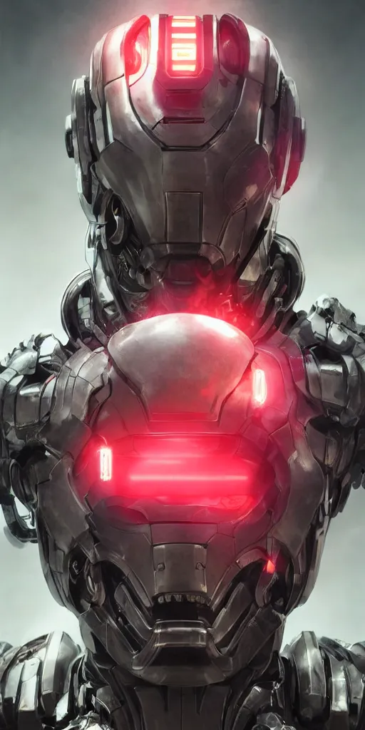 Image similar to cyborg, borg, android, strogg, face of a man, body of a robot, droid, robocop, cable, victor stone, ultron, terminator, machine, flesh, quake, doom demon, wolfenstein, monster, octane render, from an anime movie, symmetry, symmetrical, concept art by ruan jia and greg rutkowski