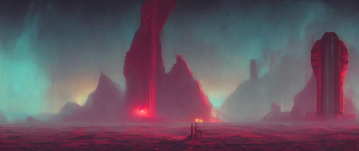 Image similar to (neon palette), humanity industrial spaceship!!, deep space exploration!!!, ridley scott universe, mysterious, ultrarealistic, cinematic lighting, 4k, wide angle, trending on artstation, beksinski, by moebius