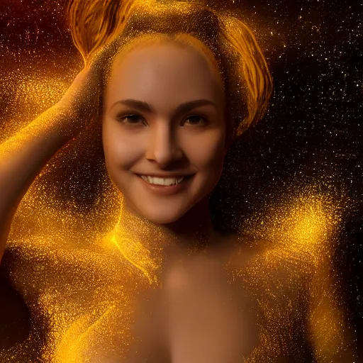 Prompt: full body pose, hyperrealistic photograph of the stardust in her smile, dim volumetric lighting, 8 k, octane beautifully detailed render, extremely hyper detailed, intricate, epic composition, cinematic lighting, masterpiece, trending on artstation, very very detailed, stunning, hdr, smooth, sharp focus, high resolution, award, winning photo, dslr, 5 0 mm