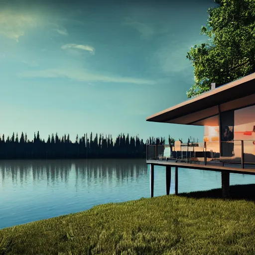Prompt: a house on the lake, cinematic, hyper realistic