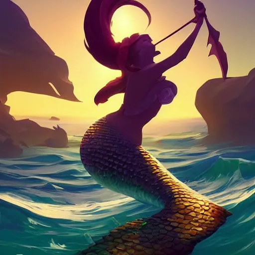 Image similar to painting mermaid treasure on sea of thieves game avatar hero smooth face median photoshop filter cutout vector, behance hd by jesper ejsing, by rhads, makoto shinkai and lois van baarle, ilya kuvshinov, rossdraws global illumination