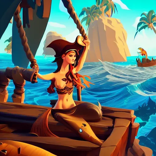 Image similar to jack the pirate mermaid on sea of thieves game avatar hero smooth face median photoshop filter cutout vector, behance hd by jesper ejsing, by rhads, makoto shinkai and lois van baarle, ilya kuvshinov, rossdraws global illumination, illustration, art by ilya kuvshinov and gustav klimt