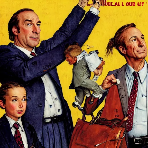 Prompt: portrait of saul goodman in the style of norman rockwell, official promo art