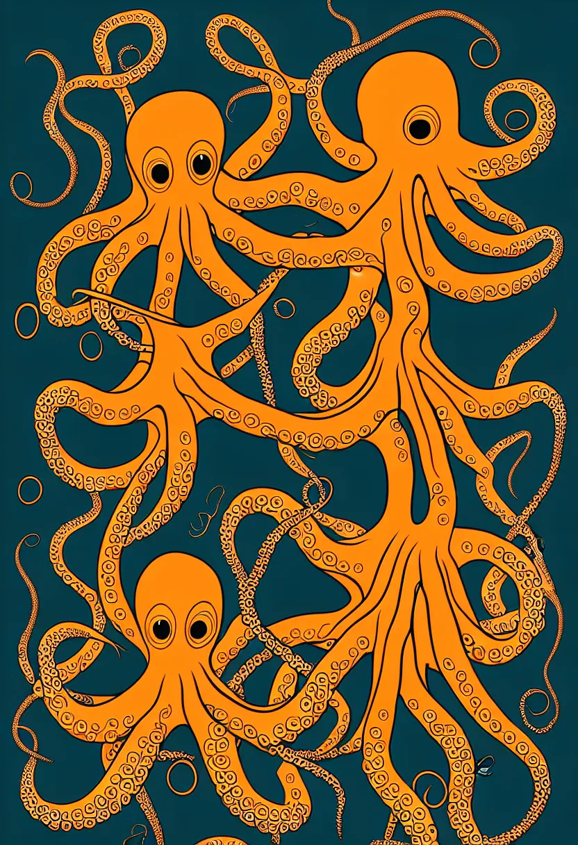 Image similar to vintage concert poster for octopus dance, vector art, 8k, highly detailed illustration