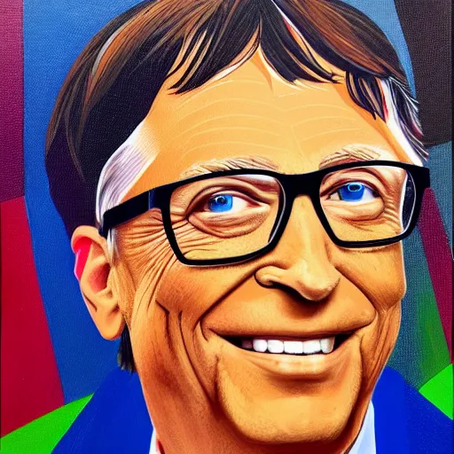 Image similar to portrait of bill gates in the style of Hashim Akib acrylic on canvas colourful strokes