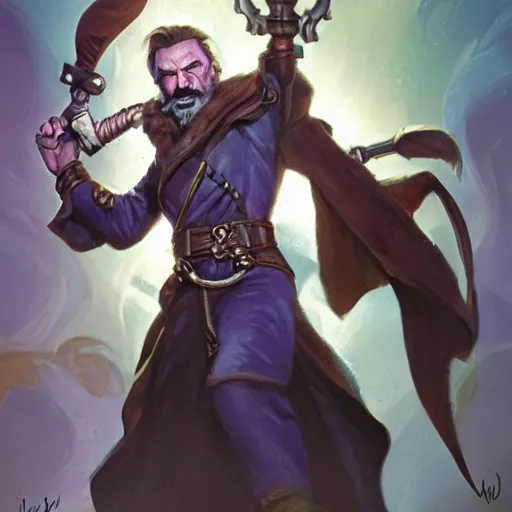 Prompt: Mustachioed Liam Neeson as Burl Gage, Antimage, casting Eldritch Bolt, iconic Character illustration by Wayne Reynolds for Paizo Pathfinder RPG