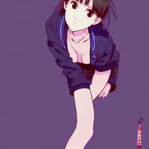 Image similar to a beautiful! boyish! natalie portman alluring gravure! model, wearing oversized mayan bomber jacket and leotard with overalls, bulky poofy bomber jacket with mayan patterns, aztec street fashion, gapmoe yandere grimdark, trending on pixiv fanbox, painted by greg rutkowski makoto shinkai takashi takeuchi studio ghibli