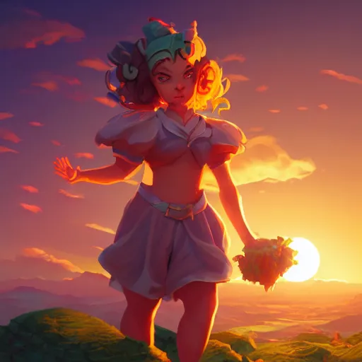 Image similar to peony leagallow, female halfling, rouge, dungeons and dragons, sunset, behance hd by jesper ejsing, by rhads, makoto shinkai and lois van baarle, ilya kuvshinov, rossdraws radiating a glowing aura global illumination ray tracing hdr