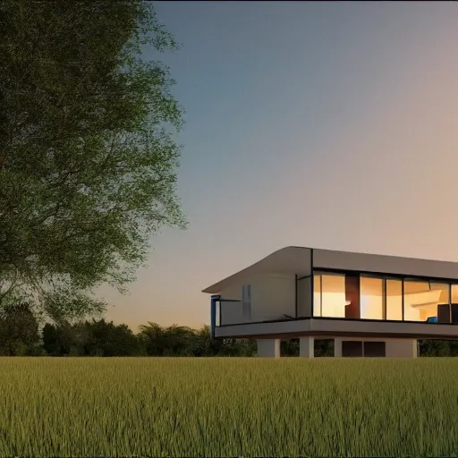 Prompt: a 4 k picture of a modern day house in the middle of nowhere, digital art