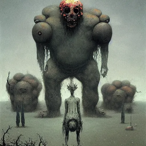 Image similar to end of the world, grunge, horror, loony toons style, illustrated by zdzisław Beksiński and greg rutkowski.