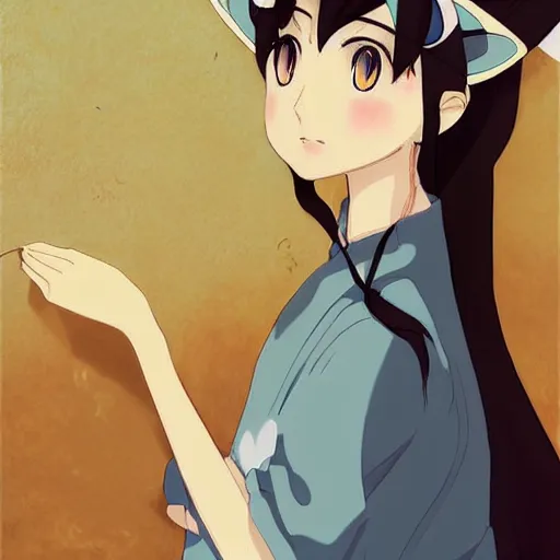 Prompt: anime girl with cat ears in the style of mona lisa, anime art, digital art, by makoto shinkai, by studio ghibli