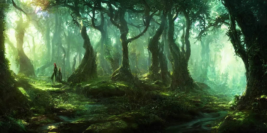 Elven Fantasy Forest - XayaM - Digital Art, Landscapes & Nature