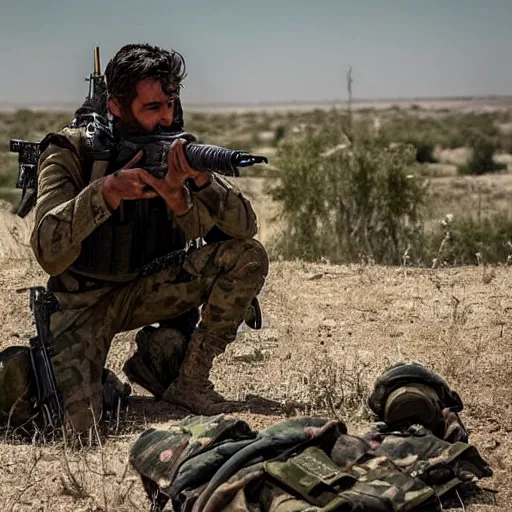 Image similar to kurdish ypg sniper in a movie directed by christopher nolan, movie still frame, promotional image, imax 7 0 mm footage, 8 k uhd