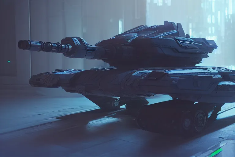 Image similar to cyberpunk alien concept inspired laser tank, futuristic look, highly detailed body, very powerful, photorealistic camera shot, bright studio setting, studio lighting, crisp quality and light reflections, unreal engine 5 quality render