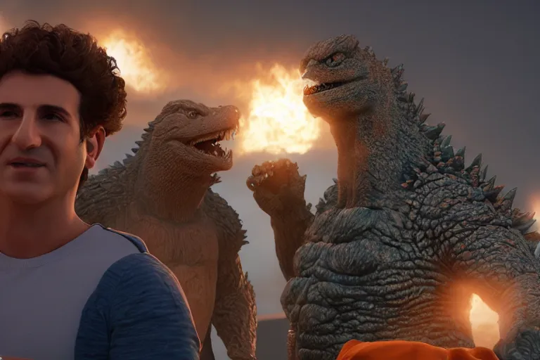 Prompt: a cinematic still of my big fat Greek wedding with Starfox and godzilla, octane render, nvidia raytracing demo, masterpiece