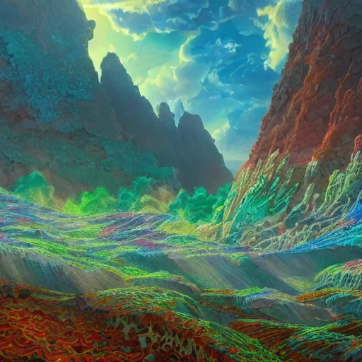 Prompt: concept art painting of a psychedelic dragon landscape made of thousands of dragons, realistic, detailed, cel shaded, in the style of makoto shinkai and greg rutkowski and james gurney