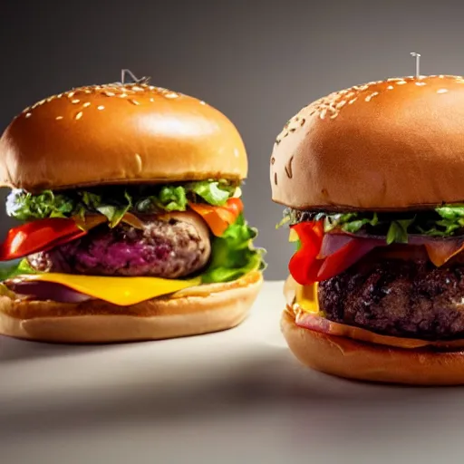 Image similar to Award-winning food photography of a burger made of styrofoam and concrete, dramatic lighting, 8k