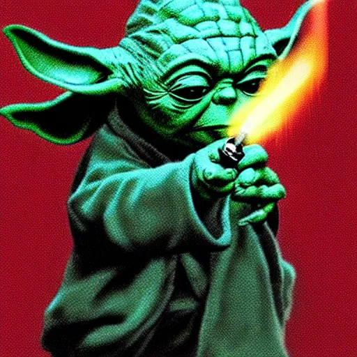 Prompt: Yoda smoking a joint