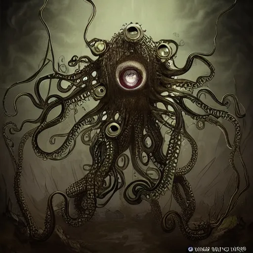 Image similar to unimaginable faceless creature, many eyes, many tentacles, many teeth, dark souls inspired, by Hidetaka Miyazaki