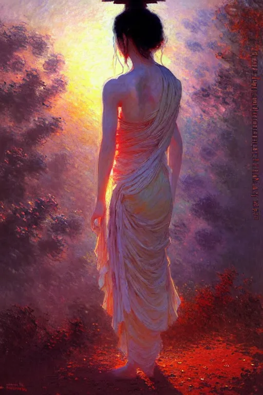 Image similar to buddhism, impressionnisme, painting by greg rutkowski, artgerm, claude monet