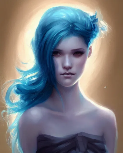 Image similar to Portrait by Charlie Bowater and Ross Tran, blue hair, soft colors, pastels