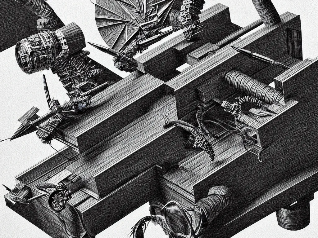 Image similar to highly detailed photo of plotter drawing life, trending on deviantart, neo surrealism, sharp focus, a lot of little details, octane, masterpiece, art by max ernst