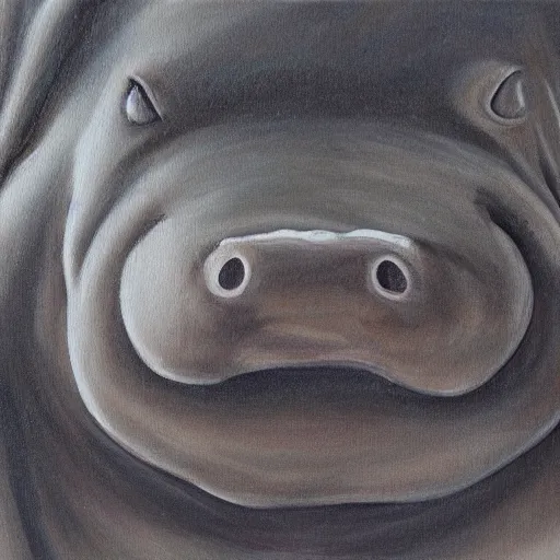 Prompt: A humanoid hippo wearing a towel sitting in a steamy sauna, oil painting