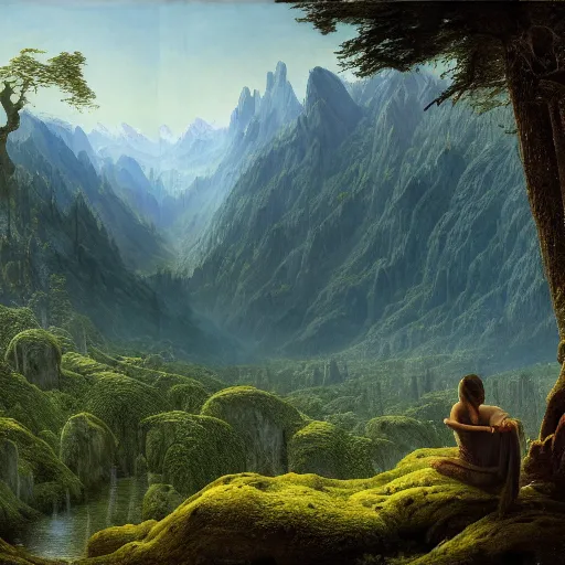 Prompt: a beautiful and highly detailed matte painting of the most epic lush mountains ever, fir trees, intricate details, epic scale, insanely complex, 8 k, sharp focus, hyperrealism, very realistic, by caspar friedrich, greg rutowski, james gurney, zeen chin,