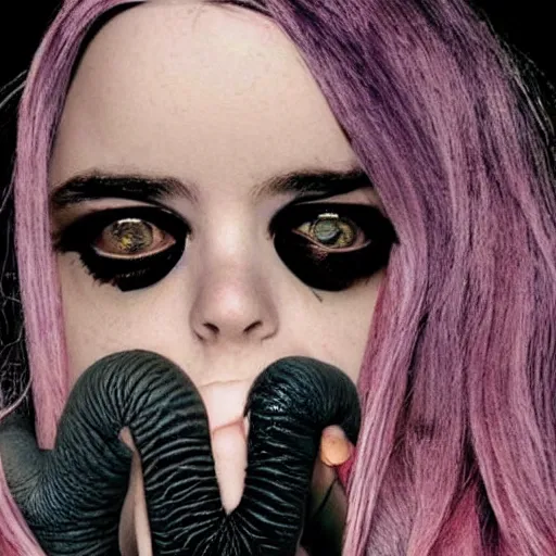 Prompt: billie eilish with elephant's trunk in her face