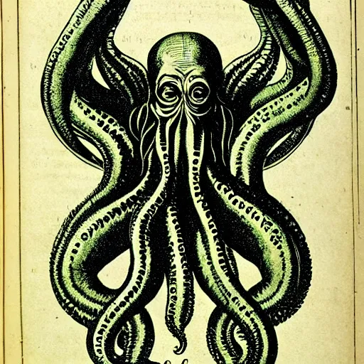 Prompt: an 1 8 0 0 s naturalism book illustration of cthulhu