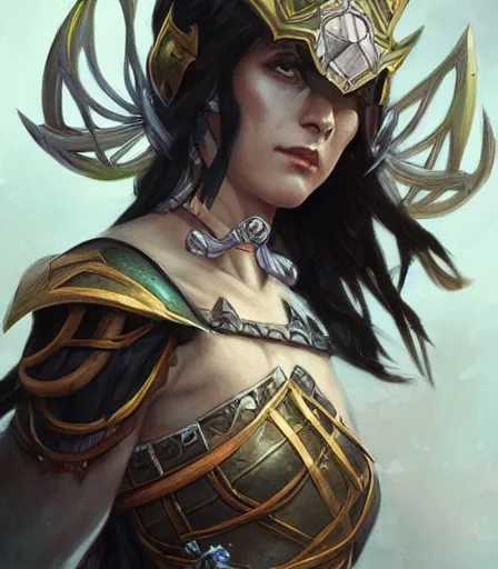 Image similar to Attractive Tiefling Druid, armored, dungeons and dragons portrait, highly detailed, digital painting, artstation, concept art, sharp focus, illustration, art by artgerm and greg rutkowski and alphonse mucha