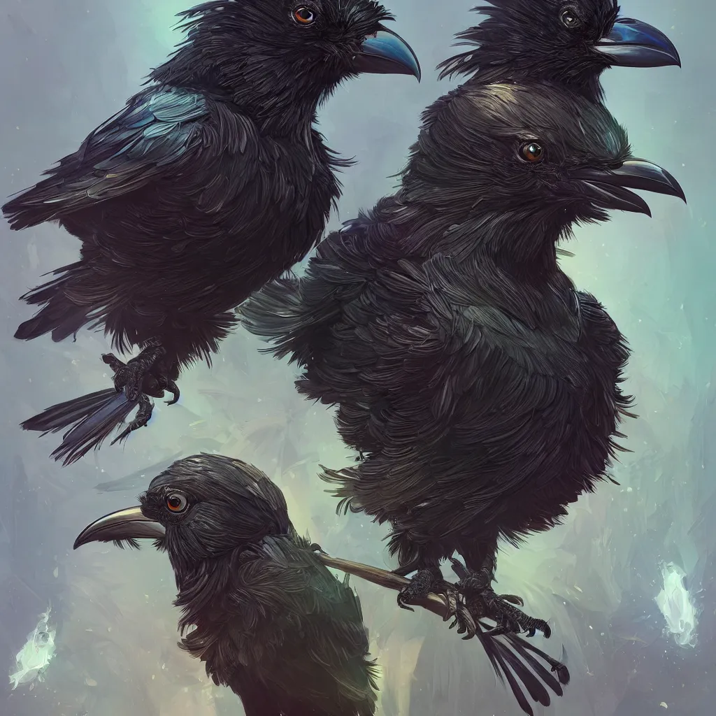 Prompt: beautiful black raven bird with ornatearmor, cute, intricate, highly detailed, digital painting, trending on artstation, concept art, smooth, sharp focus, backlit, rim light, vivid colors, illustration, unreal engine 5, 8 k, art by rossdraws and alphonse mucha