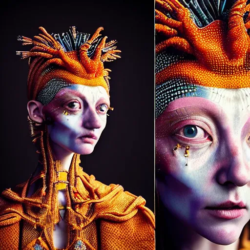 Image similar to Colour aesthetic Caravaggio style full body Photography of Highly detailed beautiful alienWoman with 1000 year old detailed face and wearing detailed Ukrainian folk costume also wearing highly detailed retrofuturistic sci-fi Neural interface designed by Hiromasa Ogura . Many details In style of Josan Gonzalez and Mike Winkelmann and andgreg rutkowski and alphonse muchaand and Caspar David Friedrich and Stephen Hickman and James Gurney and Hiromasa Ogura. Rendered in Blender and Octane Render volumetric natural light