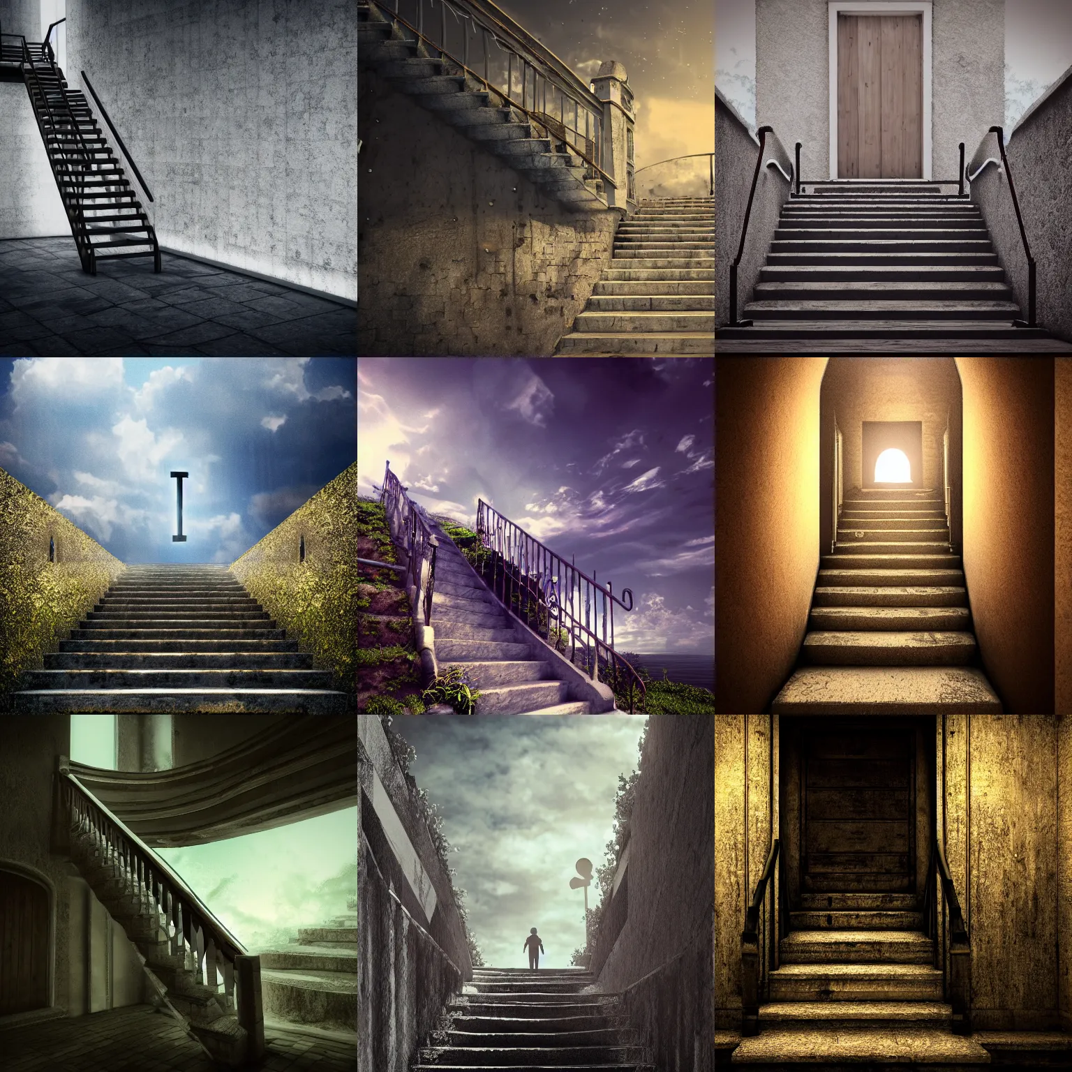 Prompt: a staircase leading to heaven, a sign hangs on the door to heaven where it says heaven will wait, around the sky, 4K resolution, digital art, Cinematic, 35mm, CryEngine