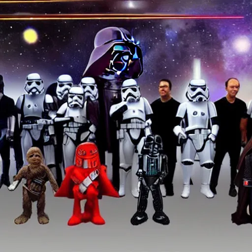 Image similar to All Star Wars Characters standing together for a group photo