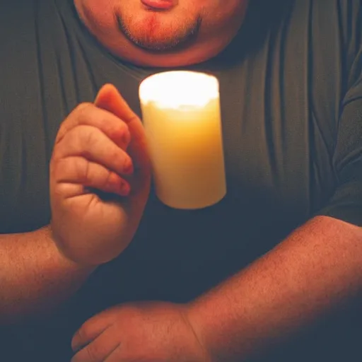 Prompt: a fat man holding a candle