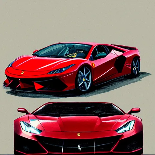 Prompt: half ferrari half lamborghini drawn by greg rutkowski