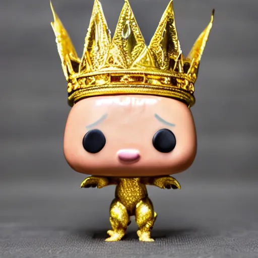 Image similar to pig wearing a gold crown funko pop