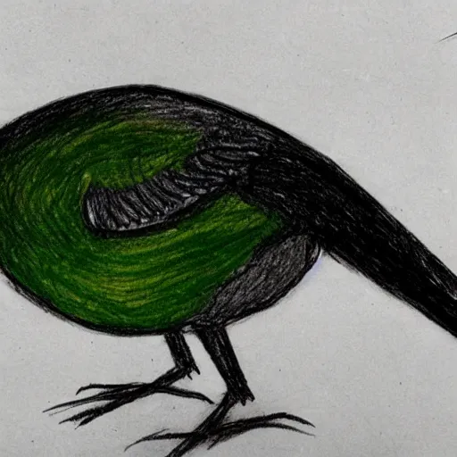 Image similar to sketch on paper of a kiwi bird drawn by an eight year old kid with crayons