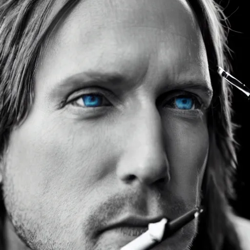 Prompt: close up portrait of matthew mercer smoking a cigarette