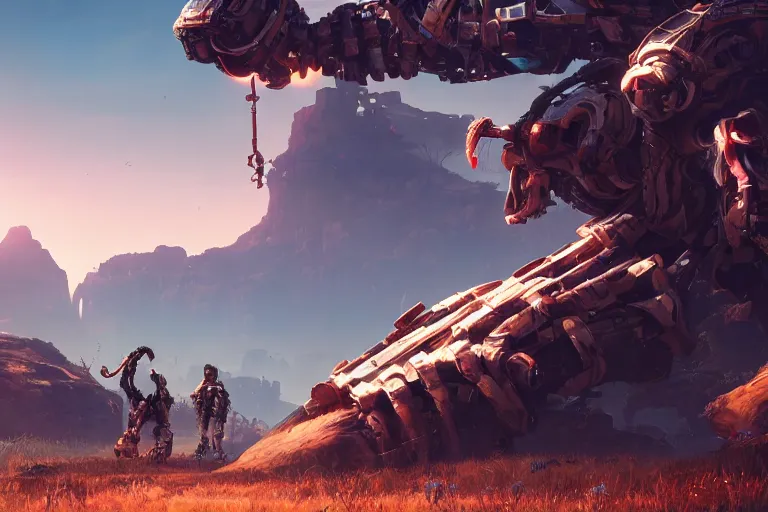 Image similar to shell - walker machine mecanical creature robot of horizon forbidden west horizon zero dawn radiating a glowing aura global illumination ray tracing hdr fanart arstation by ian pesty and alena aenami artworks in 4 k