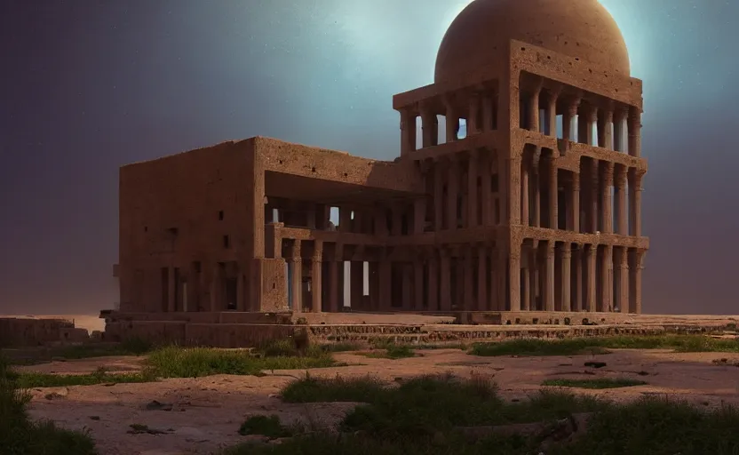 Image similar to exterior shot of utopian ancient persian architecture with cinematic lighting by peter zumthor and renzo piano, darek zabrocki and greg ruthkowski, simon stalenhag, m. c. escher vibe, cinematic, holy place, paradise, scifi, futurism, atmospheric, concept art, artstation, trending on artstation