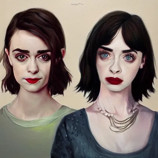 Image similar to beautiful portrait painting of a combination of Maisie Williams, Krysten Ritter, Anne Hathaway and Natalia Dwyer Christina Ricci and Lily Collins