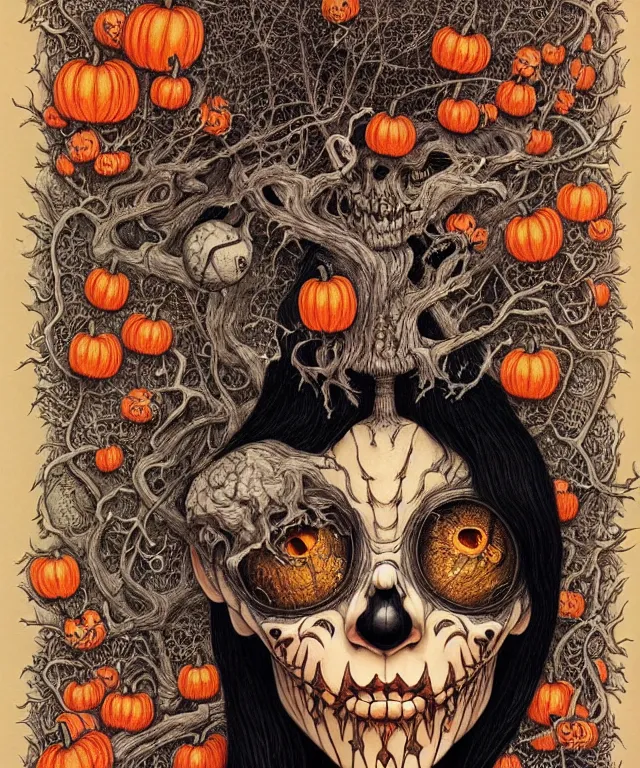 Image similar to portrait painted in jacek yerka style drawn by vania zouravliov and takato yamamoto, inspired by halloween, intricate acrylic gouache painting, high detail, sharp high detail, artstation