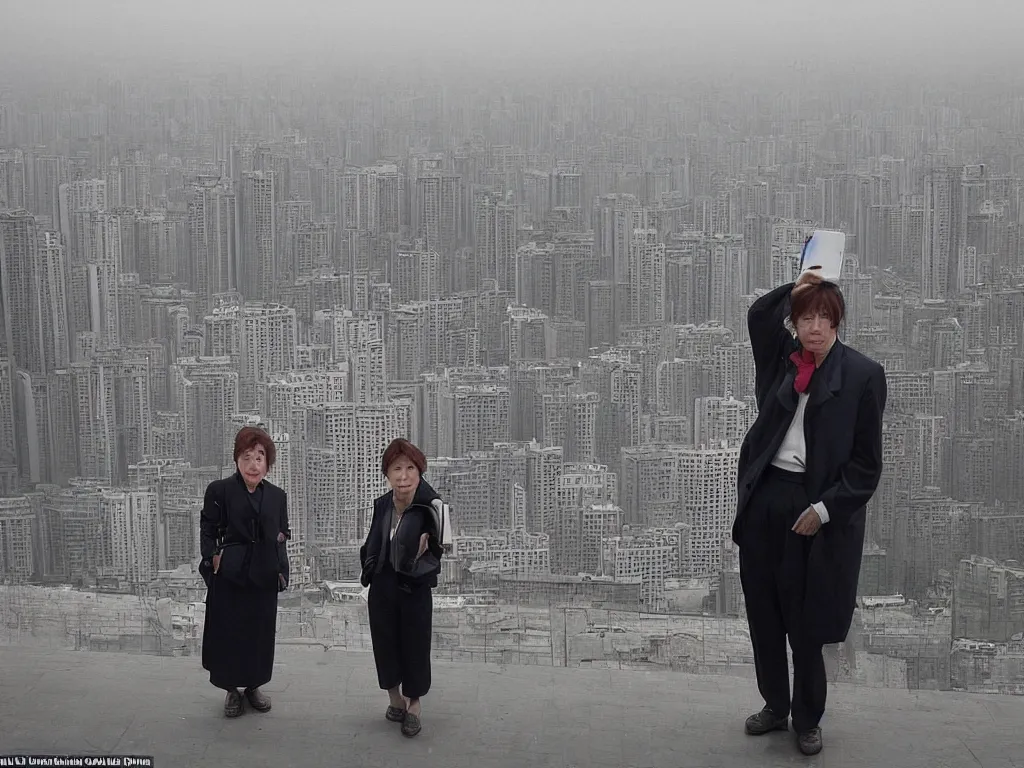 Prompt: ‘The Center of the World’ (Cindy Sherman photograph) was filmed in Beijing in April 2013 depicting a white collar office worker. A man in his early thirties – the first single-child-generation in China. Representing a new image of an idealized urban successful booming China.